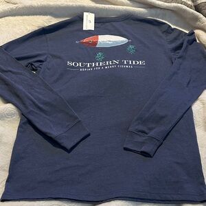 Southern Tide Merry Fishmas Fishing Graphic Long Sleeve Tee Sz XL(16)
